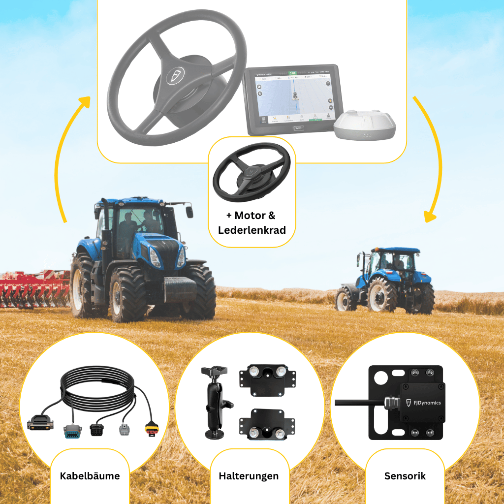 Erweiterungssatz für das FJD AT2 mit zusätzlichen Lenkrad und Motor damit kannst du eine weitere Landmaschine mit RTK-Genauigkeit ausstatten.