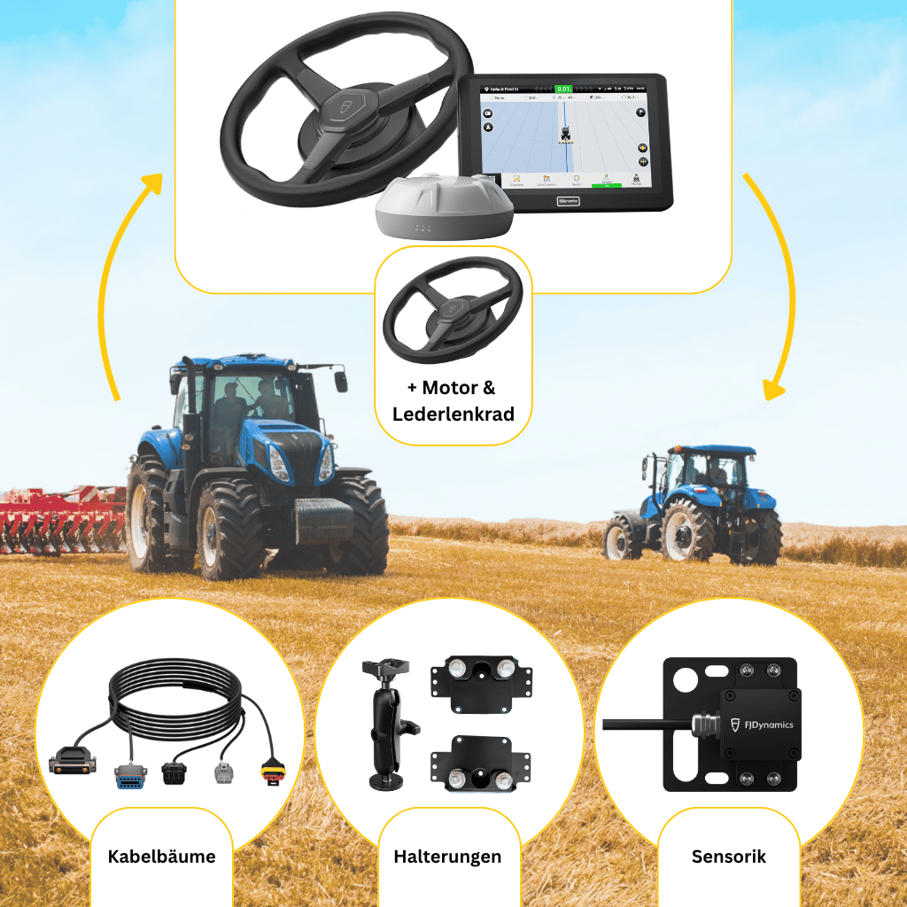 FJD AT2 Sonderedition Bundle - FJD AT2 Sonderedition mit zusätzlichem Lederlenkrad mit Motor in Kombination mit  dem Erweiterungssatz damit kannst du eine weitere Landmaschine mit RTK-Genauigkeit ausstatten.
