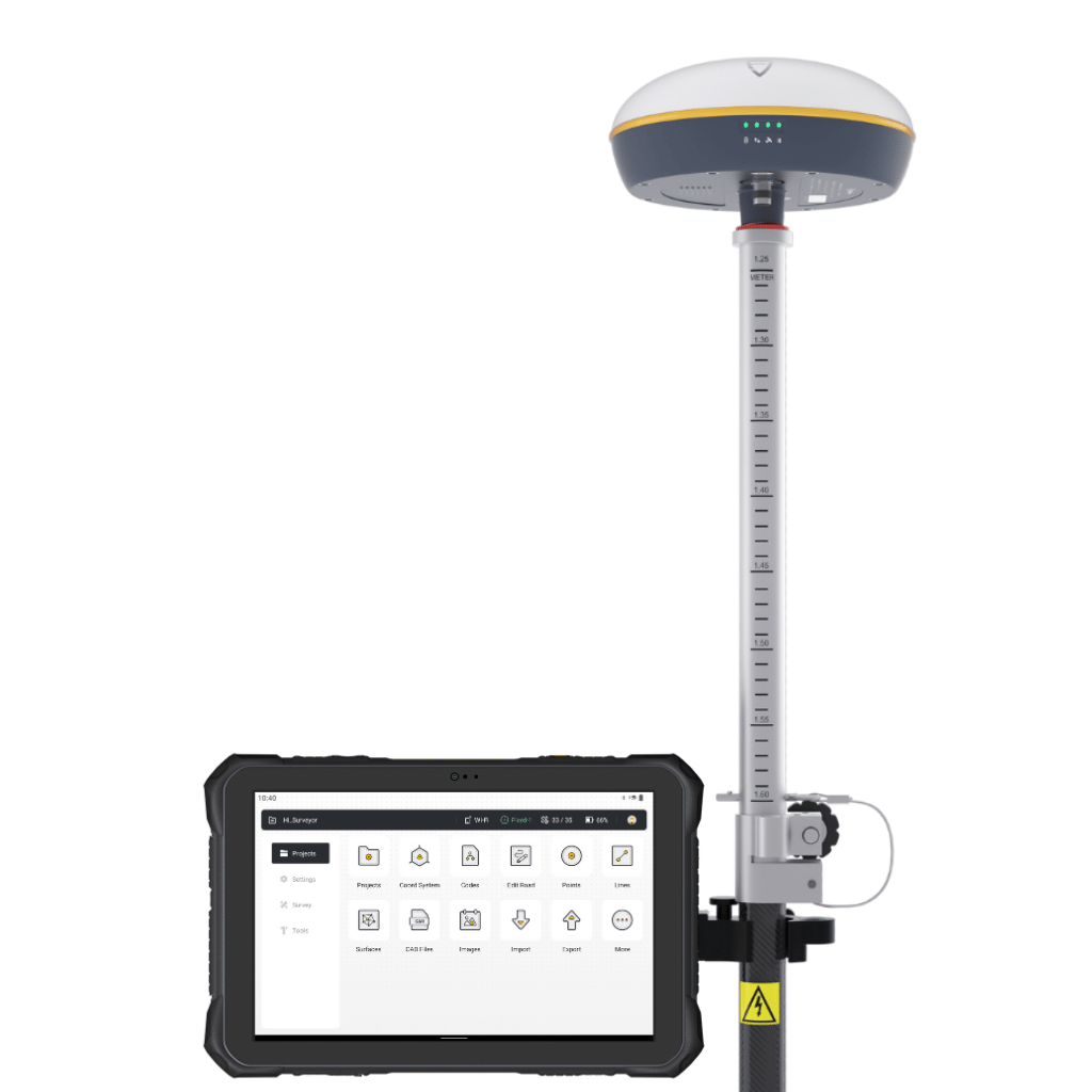 Der FJD RTK Messstab mit dem D10 Industrietablet – präzise Digitalisierung von Flächen, Grenzen und Drainagen mit +/- 2 cm Genauigkeit, Neigungssensor und RTK-Korrektursignal.