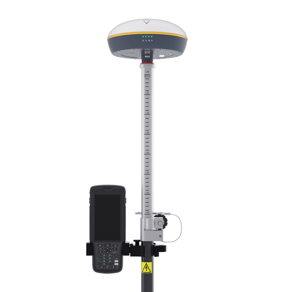 Der FJD RTK Messstab mit dem E200 Feldcontroller – präzise Digitalisierung von Flächen, Grenzen und Drainagen mit +/- 2 cm Genauigkeit, Neigungssensor und RTK-Korrektursignal.